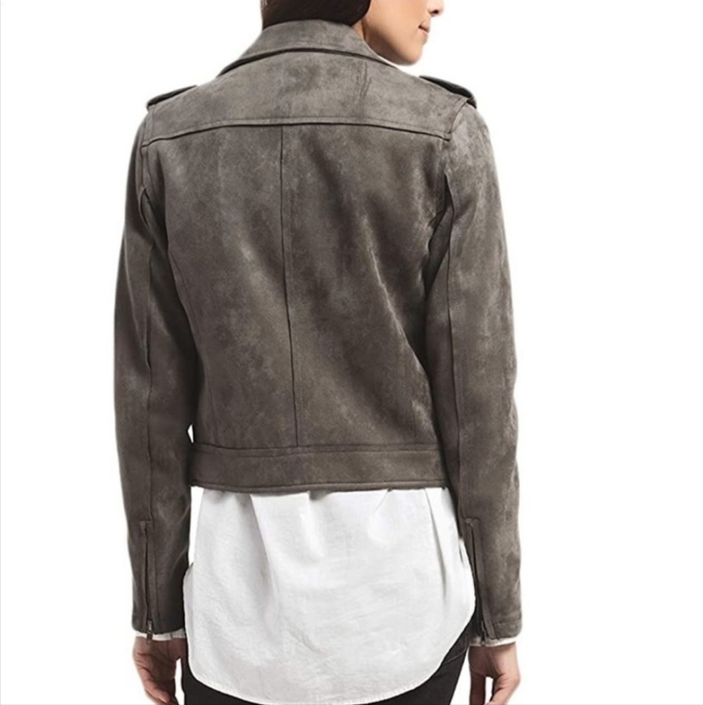 Rag Poets Everit Faux Suede Moto Jacket Gray Women’s XS Asymmetrical Biker - Picture 3 of 15
